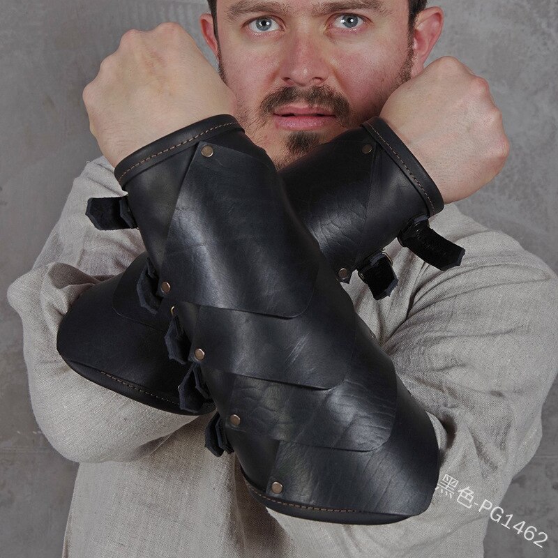 Adult Men medieval Warrior Larp Knight leather Arm Bracer with Buckle Armor Rivet Steampunk Archer Gauntlet Cos Costume For Men