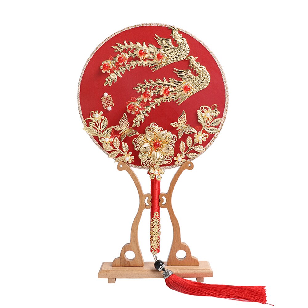 Éventail rond chinois éventail Vintage rouge | Ventilateur à la main chinois rond, éventail rouge avec pompon, décoration de fête de mariage et de mariée, poudard: 5