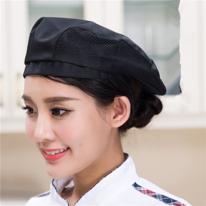 Mænd kvinder mesh patchwork kok restaurant køkken madlavning arbejdstøj hatte baret hotel bakey cafe tjener åndbar kasket 56-58cm