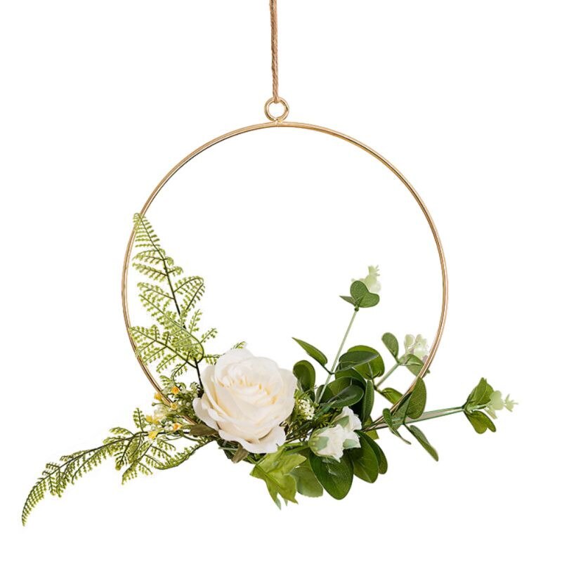 Geometric Metal Wire Wreath Hoop Frame Artificial Flower Garland Wall Hanging Decorations Wedding Party Backdrop Top: E