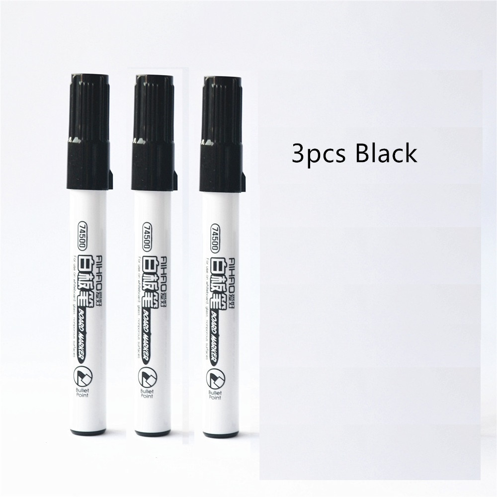 3pcs White Board Marker Pen for Whiteboard Glass Nonporous Surface Red Blue Black Ink Pens Office Meeting School Teaching A6904: Black pens
