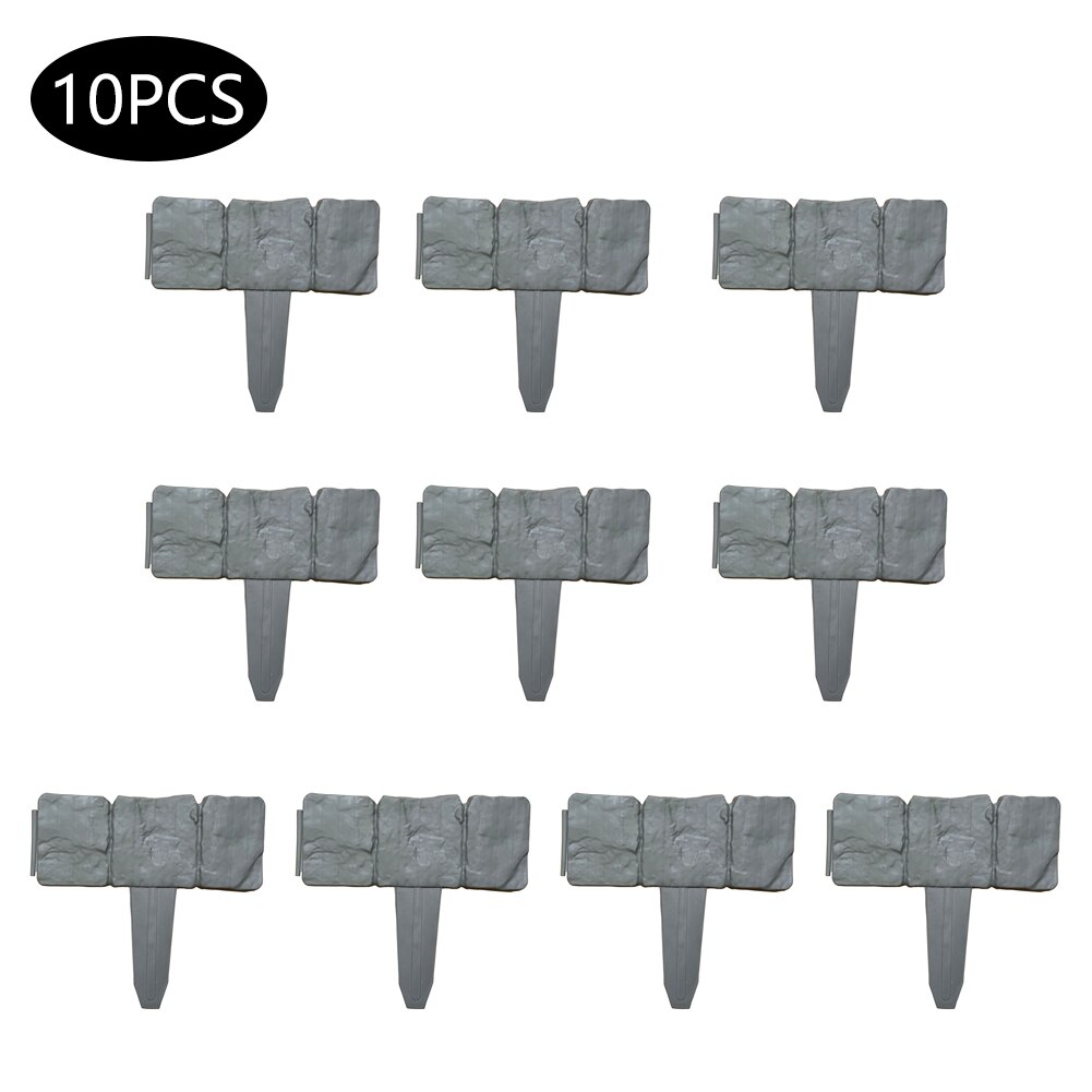 10 Pcs Folding Landscape Gray Plastic Flower Fence-Path Garden Plant Border Edging Lawn Imitation Stone Fence Grounding Fence