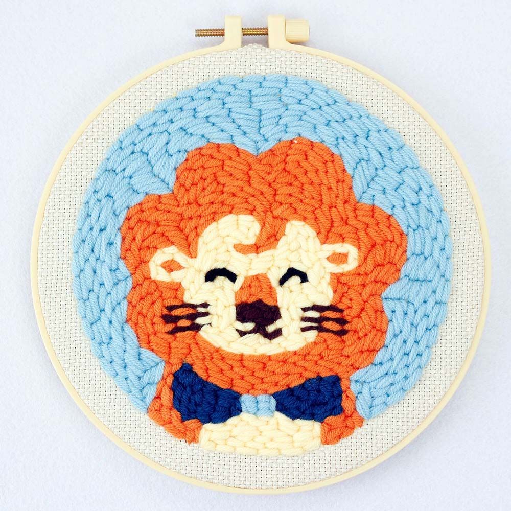 Punch Needle Embroidery Kit with Yarn for Beginners Easy Embroidery DIY Needlework Work Home Decor Cartoon Animal Embroidery