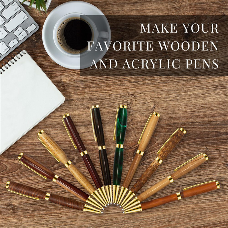 Práctico kit de bolígrafo delgado de 5 piezas para torneado de madera, kit de giro de 7 mm con recambio, ideal para de bricolaje dorado