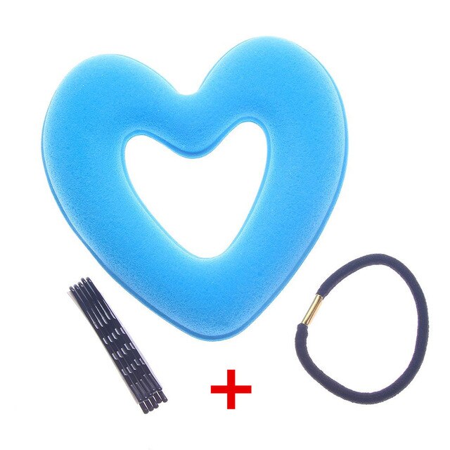 Tiaras bonitas en forma de corazón para mujer y niña, herramienta de peinado para el cabello, cabeza de esponja, albóndigas, anillo para hacer moños, Donut, 1 unidad,: Blue