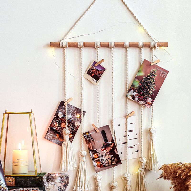 Hanging Photo Display Wall Decor With 20 Wood Clips And Light Strip Home Decor For Photo Collage Frame TasselA1