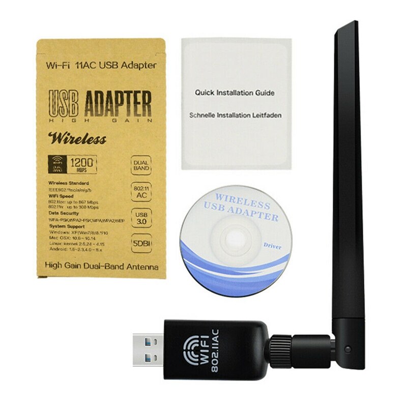 1200 mbps usb wifi trådlös adapter pc-nätverk lan-kort dual band 2.4g/5 ghz med antenn 802.11ac