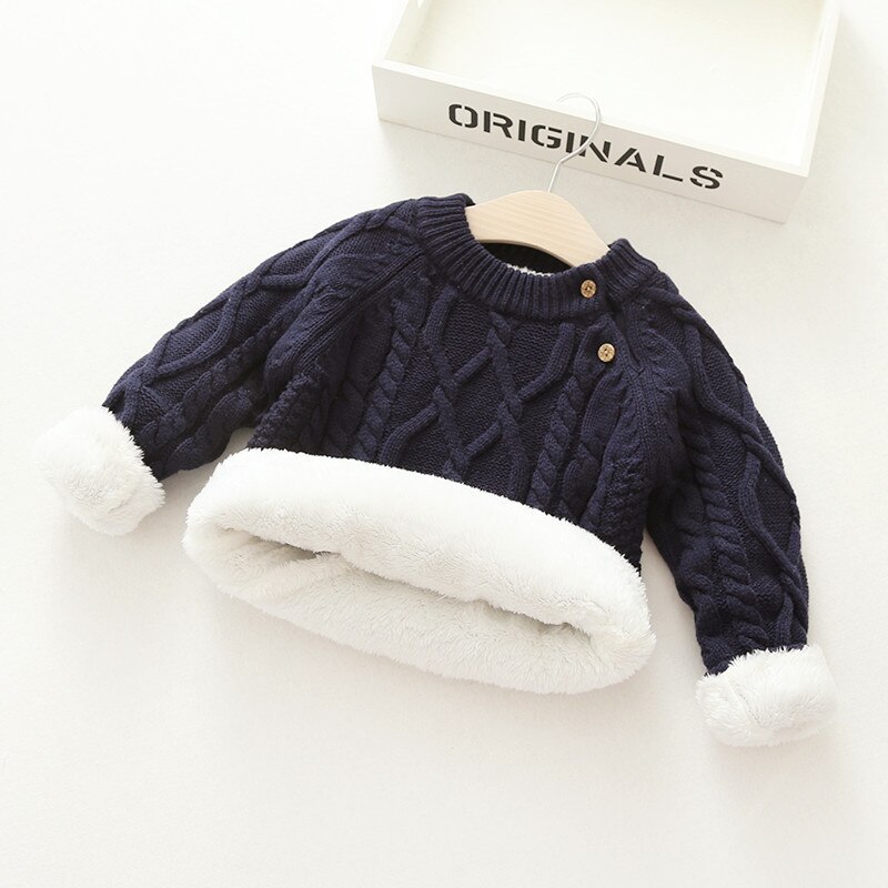 Babyjongens truien trui plus fluwelen dikke warme kinder gebreide jas jas voor peutermeisjes van 0-5 jaar dwq 602: Marine / 3t