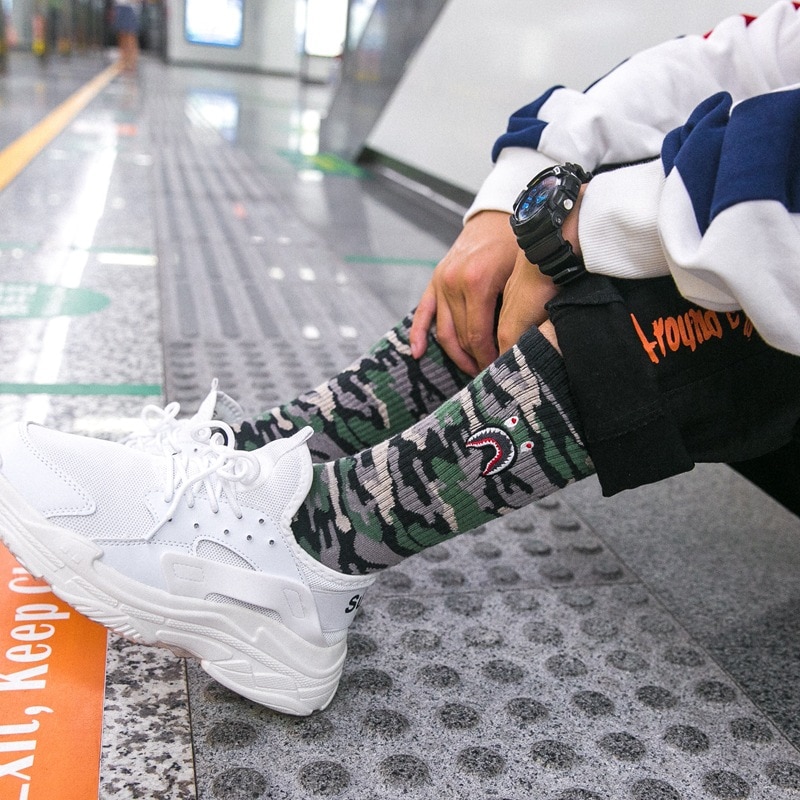 Men Brand Street Socks Camouflage Women Hiphop Korea Skateboard Sokken Cotton Elasticity Sporty Wear Outside Long Socks