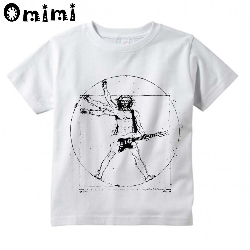 T-Shirt manches courtes enfant blanc | Pour garçons/filles, Da Vinci Rock imprimé, guitare de musique