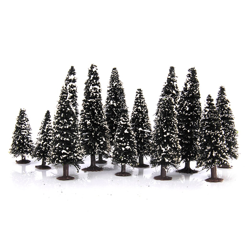 Boxed 15 Cedar Trees W/ Snow Model Train Railway Diorama Winter Scenery HO N Z