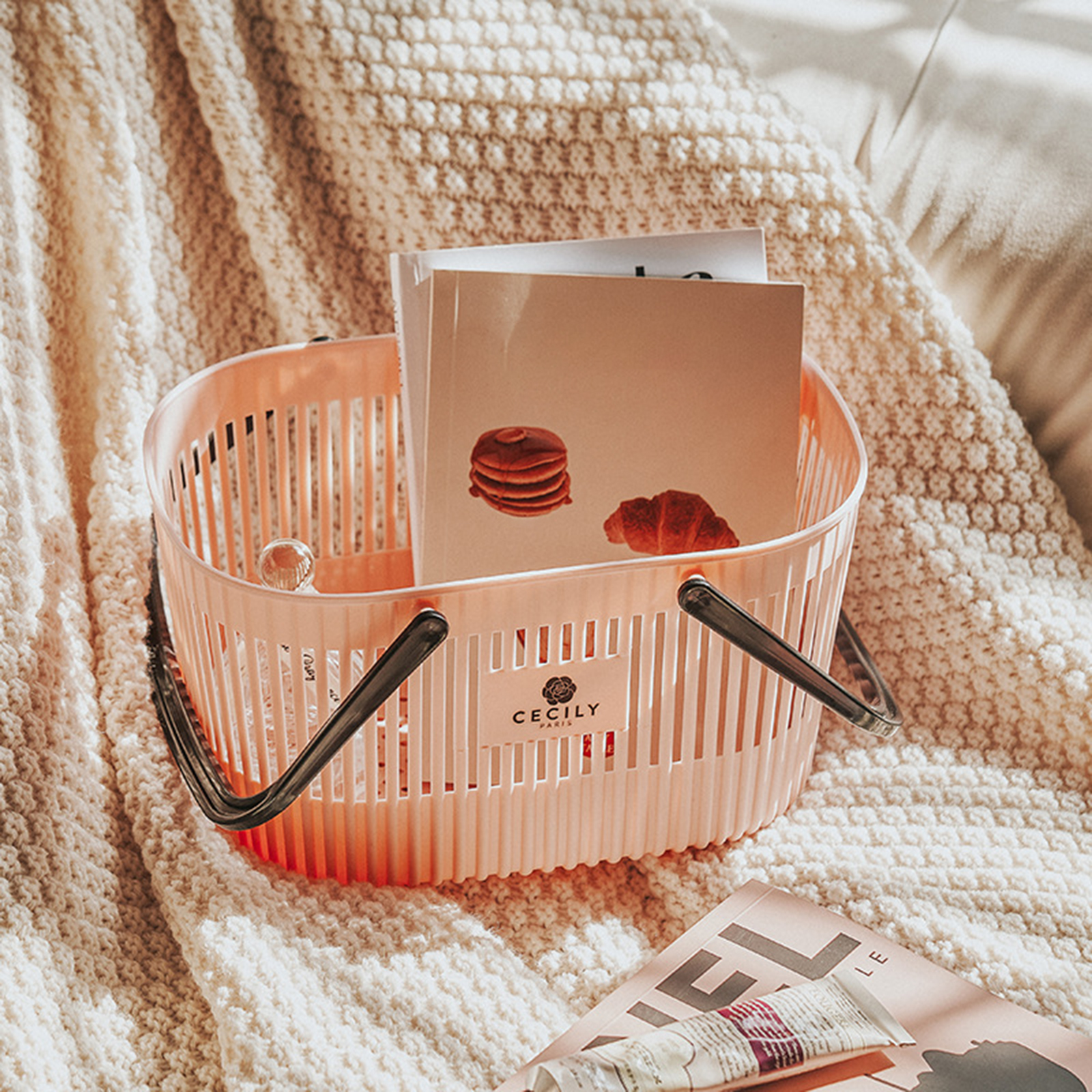 Panier organisateur en plastique avec poignées, bac de toilette de Drainage, panier de rangement empilable pour ranger le bain et le corps