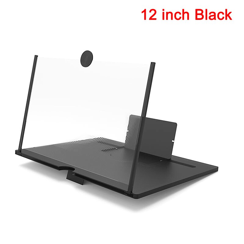 10/12 inch 3D High Definition Mobile Phone Screen Video Amplifier With Magnifying Folding Phone Desk Holder For Smartphone IPAD: 12 inch Black