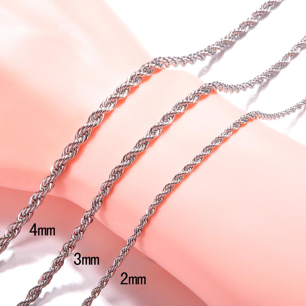 Handmade 2/3/4MM Silver Color Soft fried dough twist Chain Necklace For Women Men Jewelry Heavy Wedding Chain Necklace