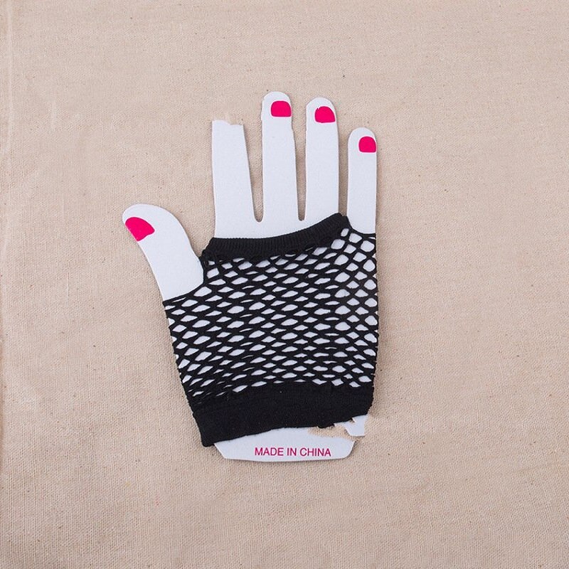 Nylonowe kolorowe rękawiczki kabaretki bez palców na 80s zaopatrzenie solidny i akcesoria kostiumowe różbyć winnym krótkie rękawiczki kabaretki dodatki na imprezę: czarny