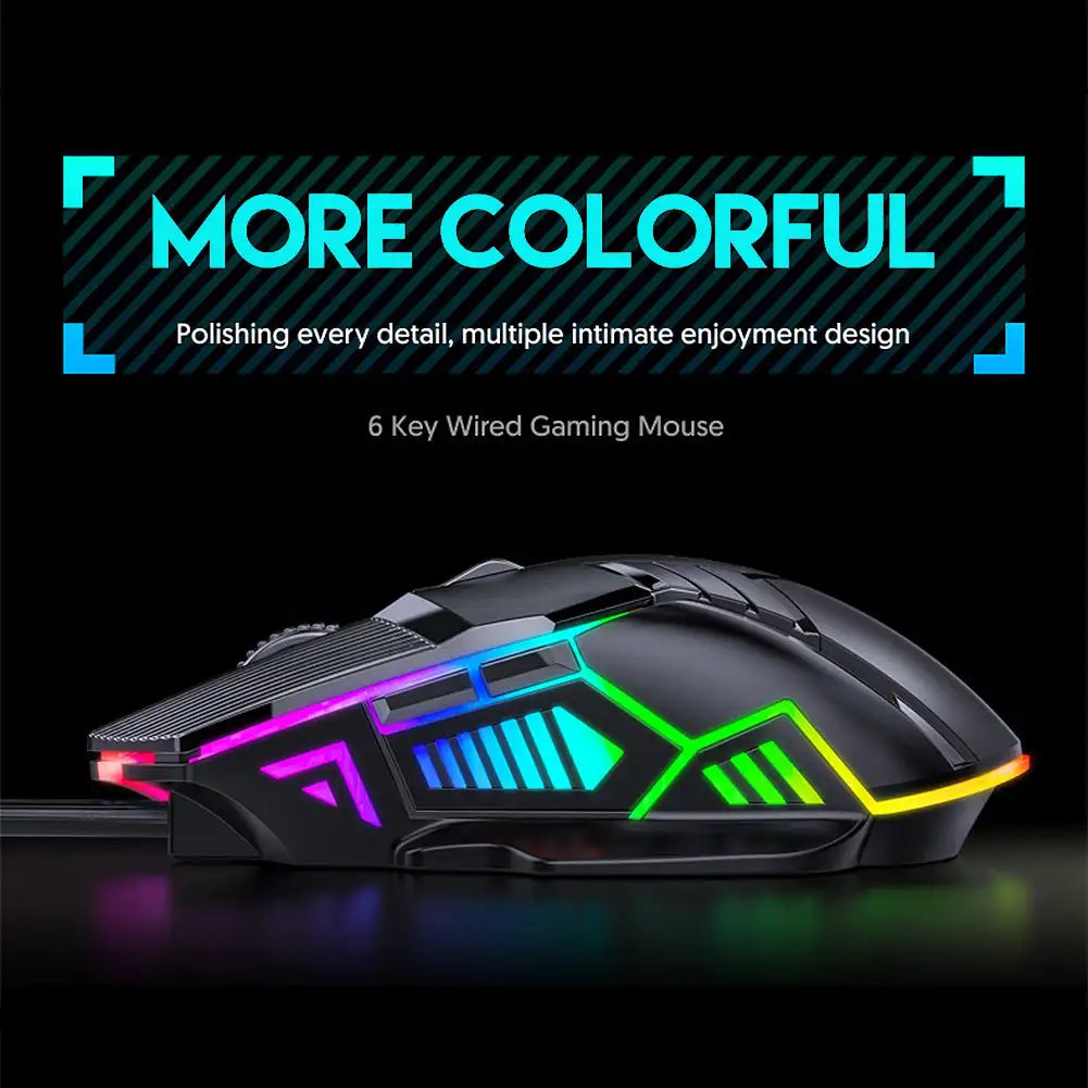 Ergonomisk kablet spillmus usb datamus søle rgb mause gamermus 6- knapps ledet stille mus til pc bærbar pc