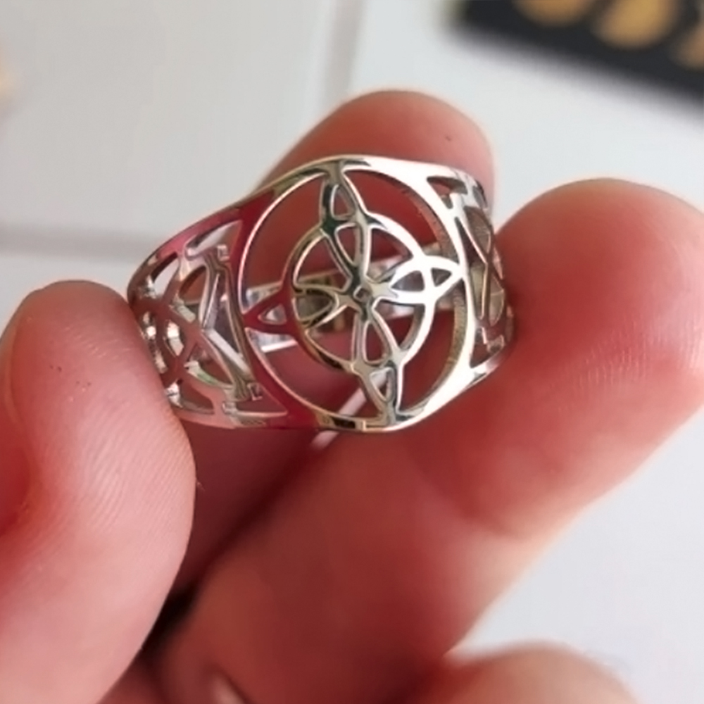 LIKGREAT bague noeud de sorcière pour femmes hommes creux en acier inoxydable bagues celtique Vintage amulette Protection Couple bijoux