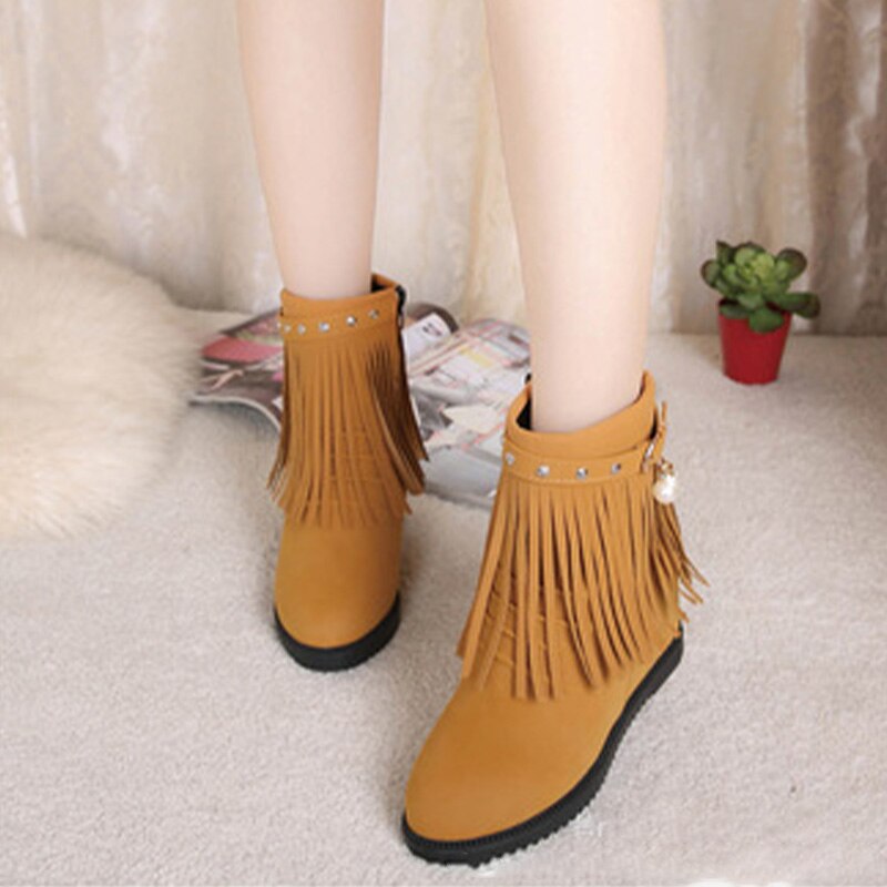 Femmes gland perle bottines femmes troupeau chaussures plates femme boucle hauteur augmentant dames Zip chaussures femme Rivet chaussures