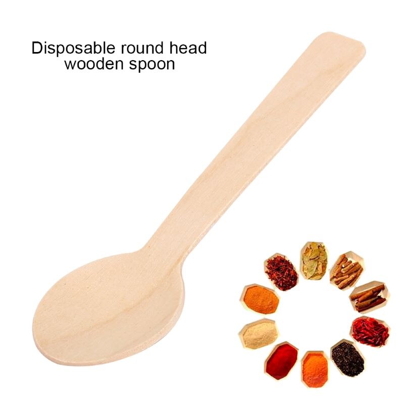 100Pcs Disposable Houten Lepels Biologisch Afbreekbare Milieuvriendelijke Wegwerp Servies Taart Ijs Dessert Lepels Westerse Voedsel Scoop: Default Title