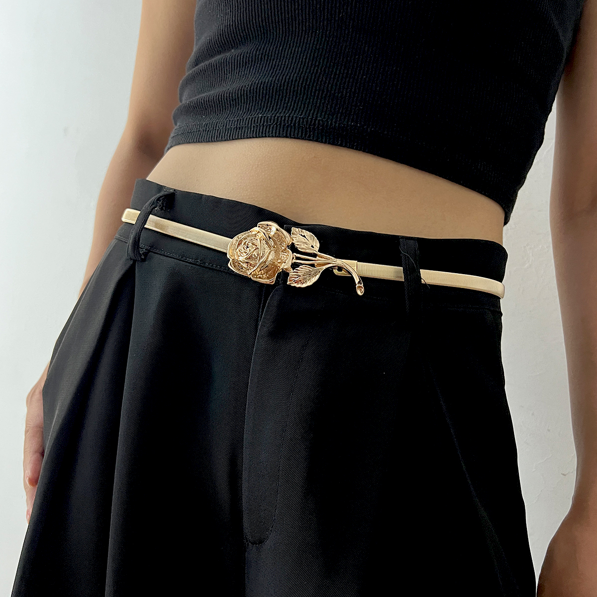 Elastic Gold Chain Belt Female Waist Flower Silver Metal Punk Belts For Women Stretch Thin Waistband
