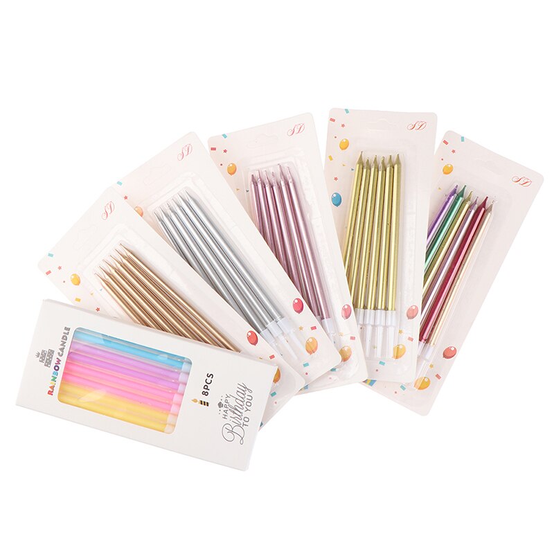 6Pcs/lot Long Pencil Cake Candle Safe Flames Kids Birthday Party Wedding Cake Candle Favor Supplies Cake Romantic Decorations