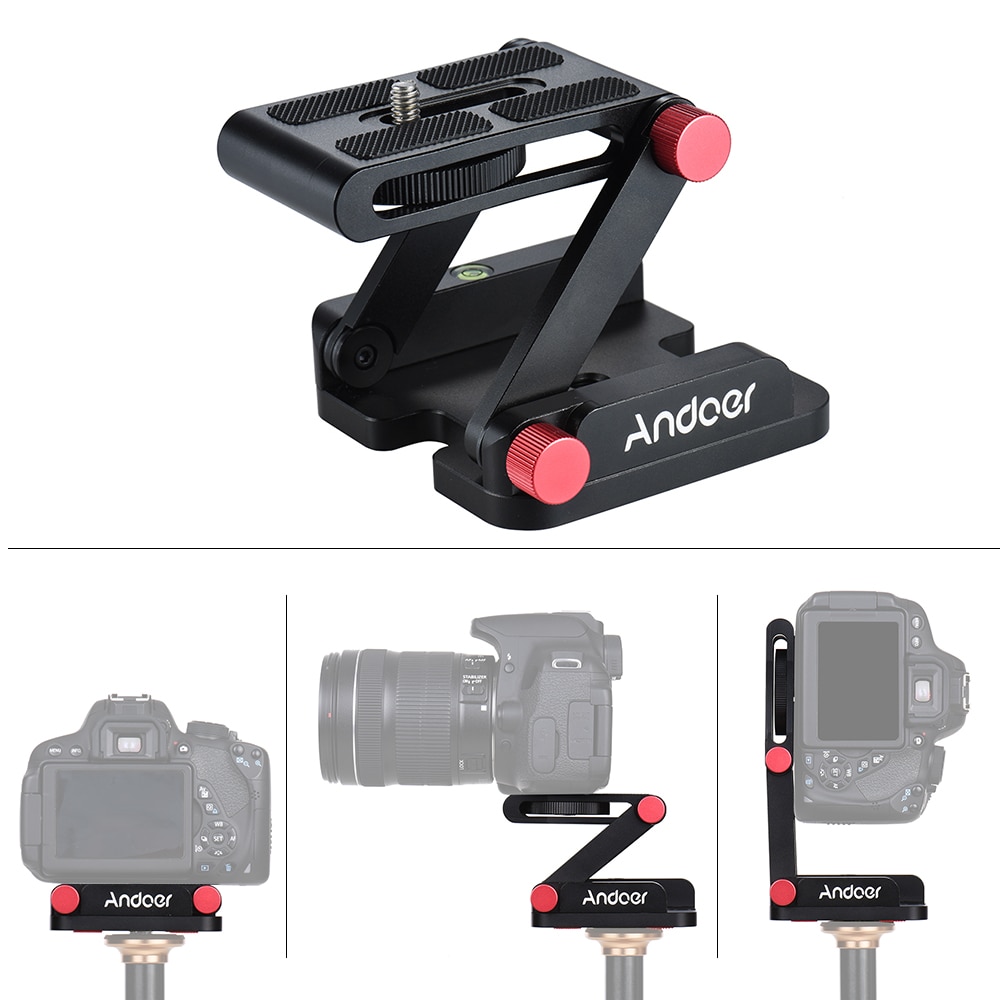 Andoer Z vormige Quick Release Plaat Opvouwbare Camera Desktop Houder Tilt Hoofd voor Canon Nikon Sony Pentax DSLR Video Slider