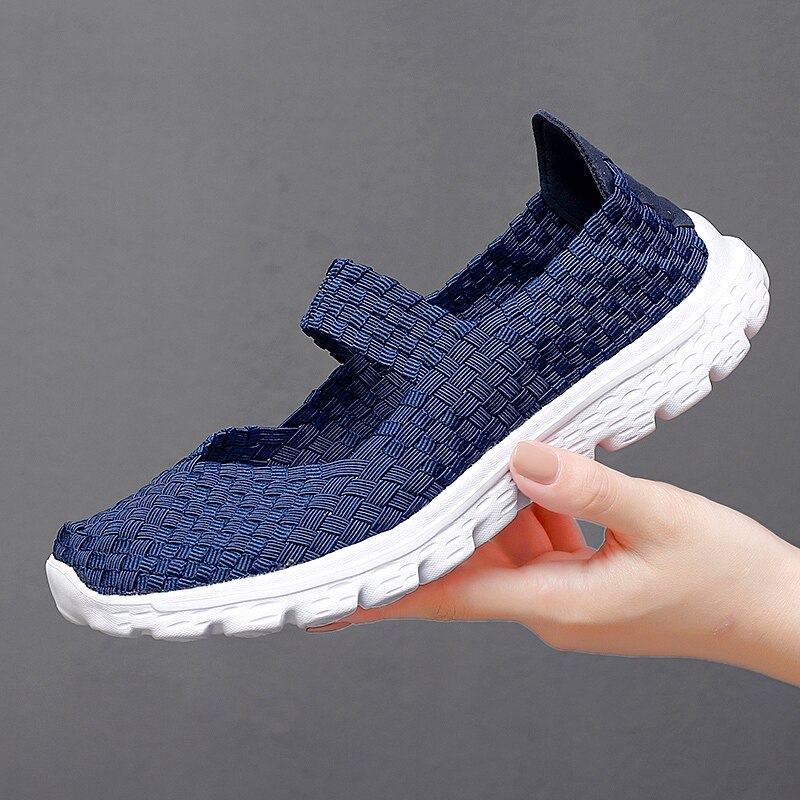 Sts Vrouwen Schoenen Zomer Casual Flats Ademen Vrouwelijke Sneakers Geweven Wandelschoenen Instappers Dames Loafers Handgemaakte Schoenen Maat 35-40: blue / 8