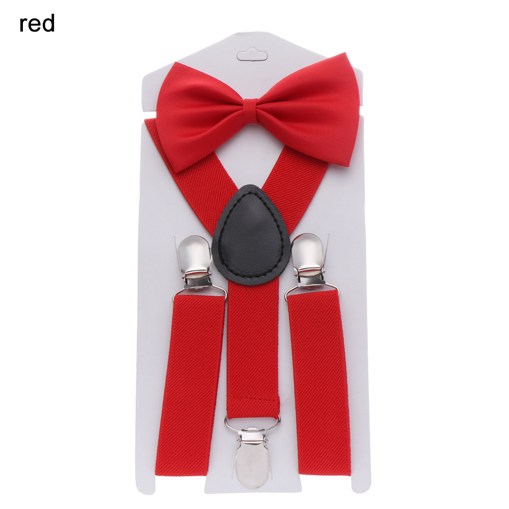 Kids Elastic Suspenders Bow Tie set Matching Tuxedo Suit Unisex Boy Girl Bowtie Wedding Costume Adjustable Y-Back Brace Belt: Fuchsia