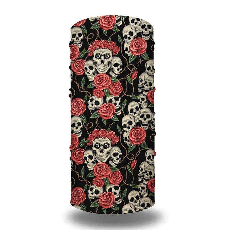 Skull Rose Digital Printed Outdoor Riding Face Scarves Multi-Purpose Magic Bandana: QJ2724A112