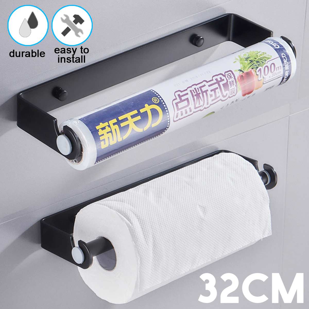 Space Aluminum Kitchen Paper Holder Under Cabinet Wall Mount Hanging Roll Rack Multi-use Bathroom Towel Rack Toilet Paper Holder