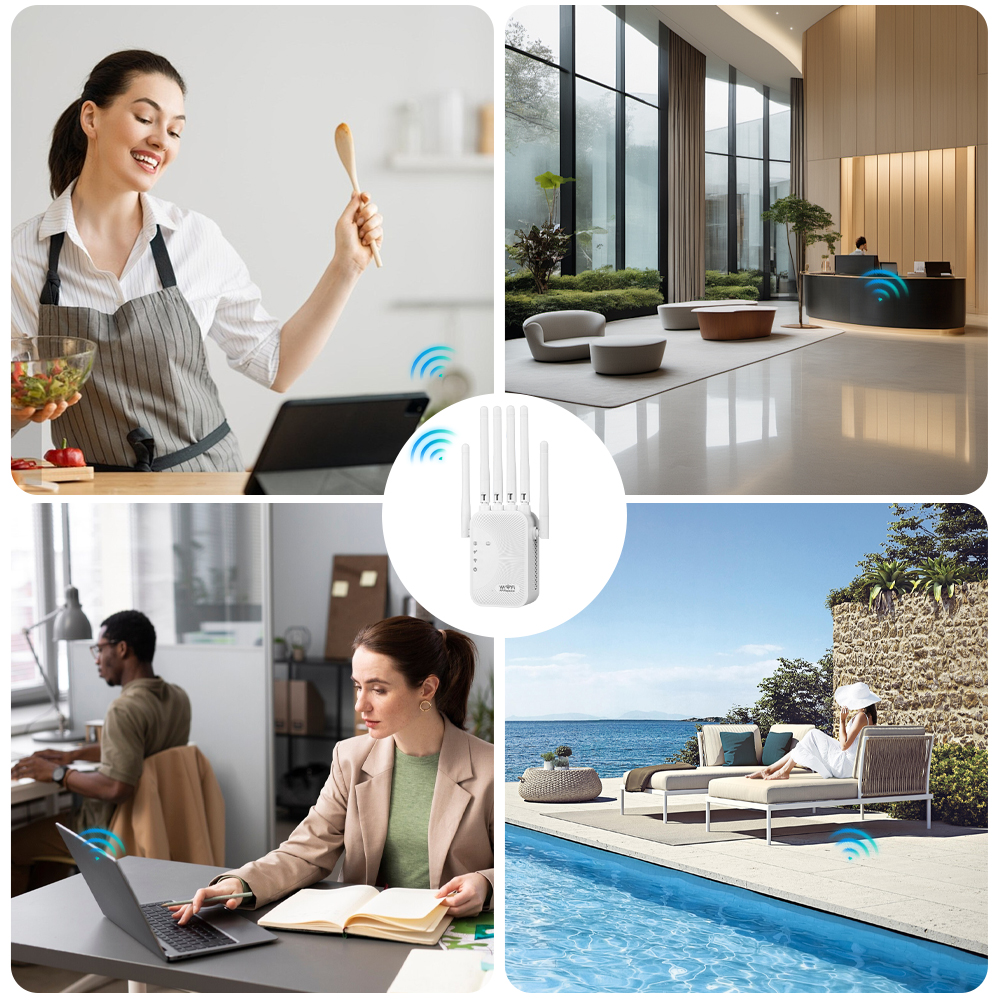 Magecam 1200Mbps WiFi Repetidor Roteador Sem Fio 2.4G 5GHz Rede Amplificador de Sinal de Longo Alcance Alta 6 Antena WiFi Booster para Casa