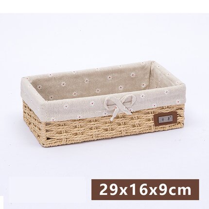Panier de rangement en rotin avec paille, panier en tissu imitation boîte de rangement de bureau, boîte de rangement des clés tressée: 2