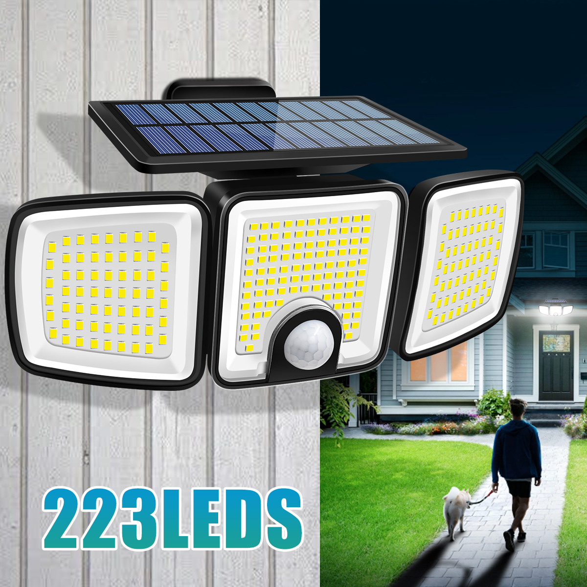 3000LM Solar Light With Dual PIR Motion Detector 3 Lighting Modes 270° Illumination IP65 Waterproof Security Garde Flood Lights