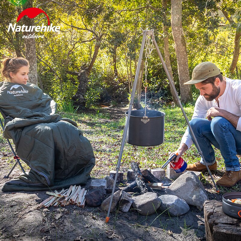 Naturehike acampamento tripé de fogo pendurado pote acampamento ao ar livre panelas piquenique grill dobrável cozinhar tripé fogão ao ar livre