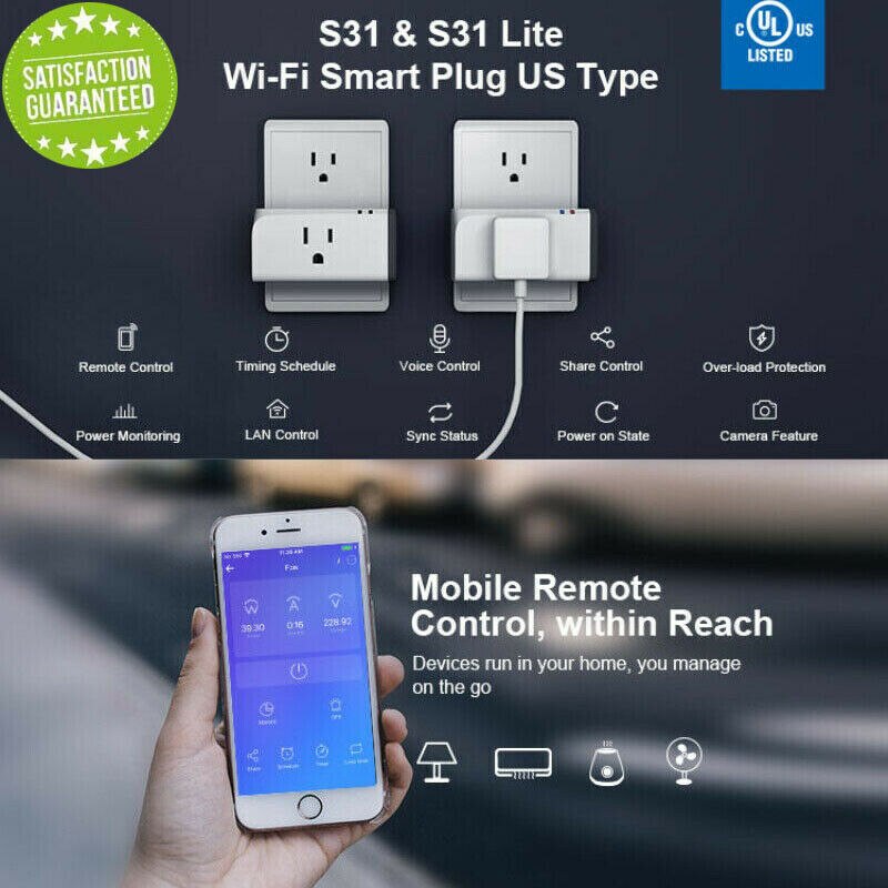Sonoff S31 WiFi Timing Power Detection Smart Plug Socket Remote Control for Google Home Alexa US Plug Outlet
