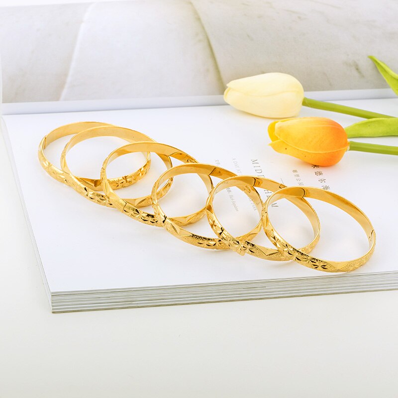 Gold Color 6pcs/lot Ethiopian Jewelry Bangles Dubai Gold Jewelry Bangles For Women African Bangles &amp; Bracelets for Women