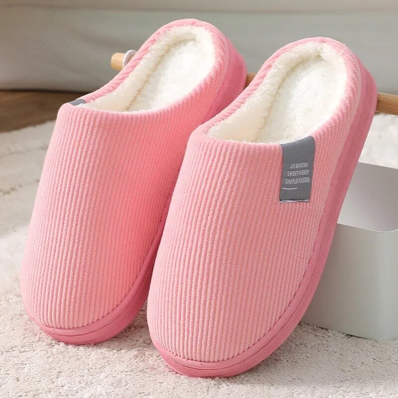 Winter Slippers Mannen Winter Schoenen Platte Slides Vrouwen Slippers Warm Bont Slippers Pluche Indoor Schoenen Paar Hommes Pantoufles: pink / 40-41