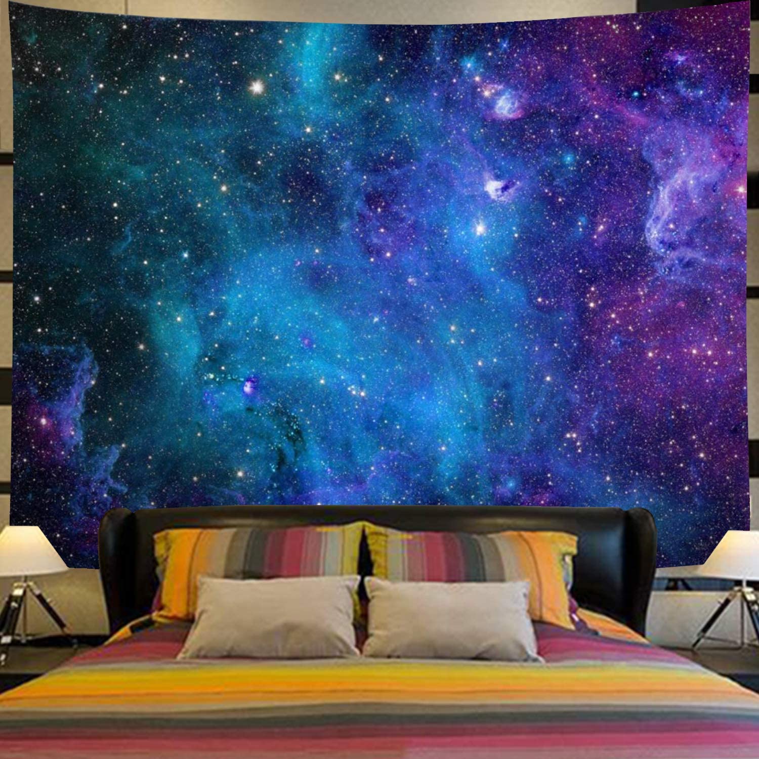 Galaxy Blue Starry Sky Universe Space Tapestry Wall Hanging Psychedelic Mysterious Nebula Stars Wall Tapestries for Living Room