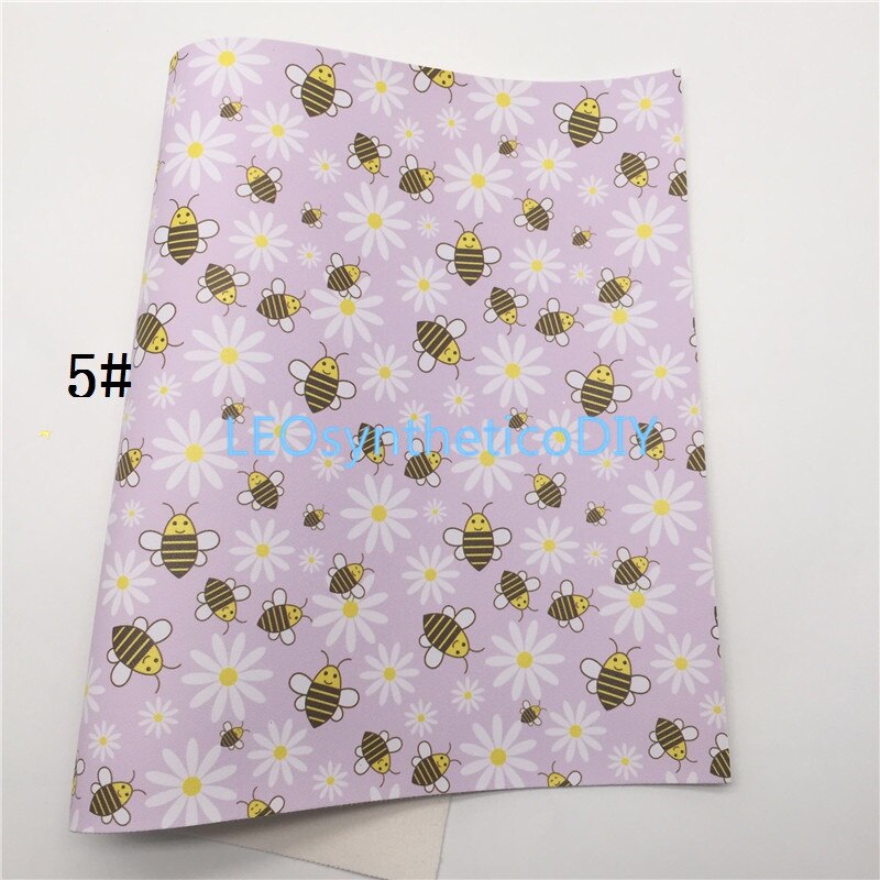 1Pc 21X29CM Bijen Daisy Bloemen Gedrukt Glitter Suède Zachte Voelde Back Faux Stof Maken Bows Leosyntheticodiy 6S25B: 5