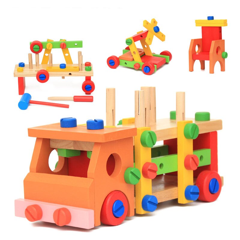 supply Wooden Children Multi - Function Knock - Remove Nut Truck Combination Hands Puzzle Toys Sales