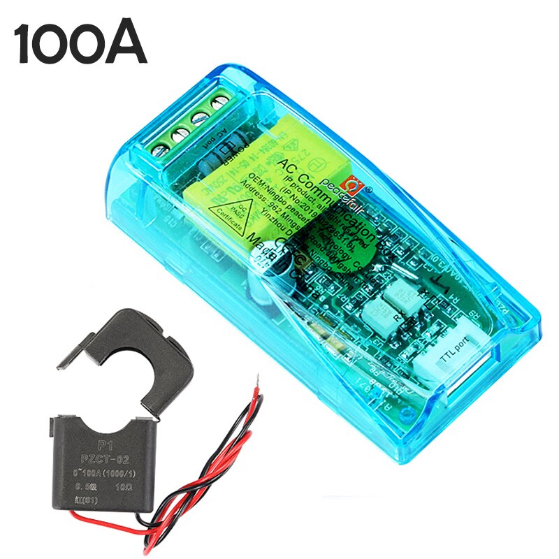 PZEM-004T nouvelle Version puissance énergie Watt mètre AC 220V 100A électricité Volt ampèremètre fréquence Kwh voltmètre pour Arduino CT bobine CT: PZEM-004T 100A Open
