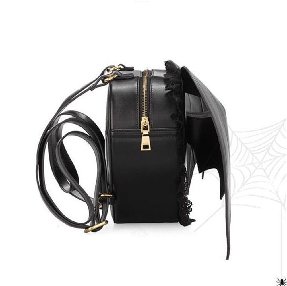 Mochila escolar con alas de murciélago para mujer, morral femenino estilo diablo Punk, color negro,