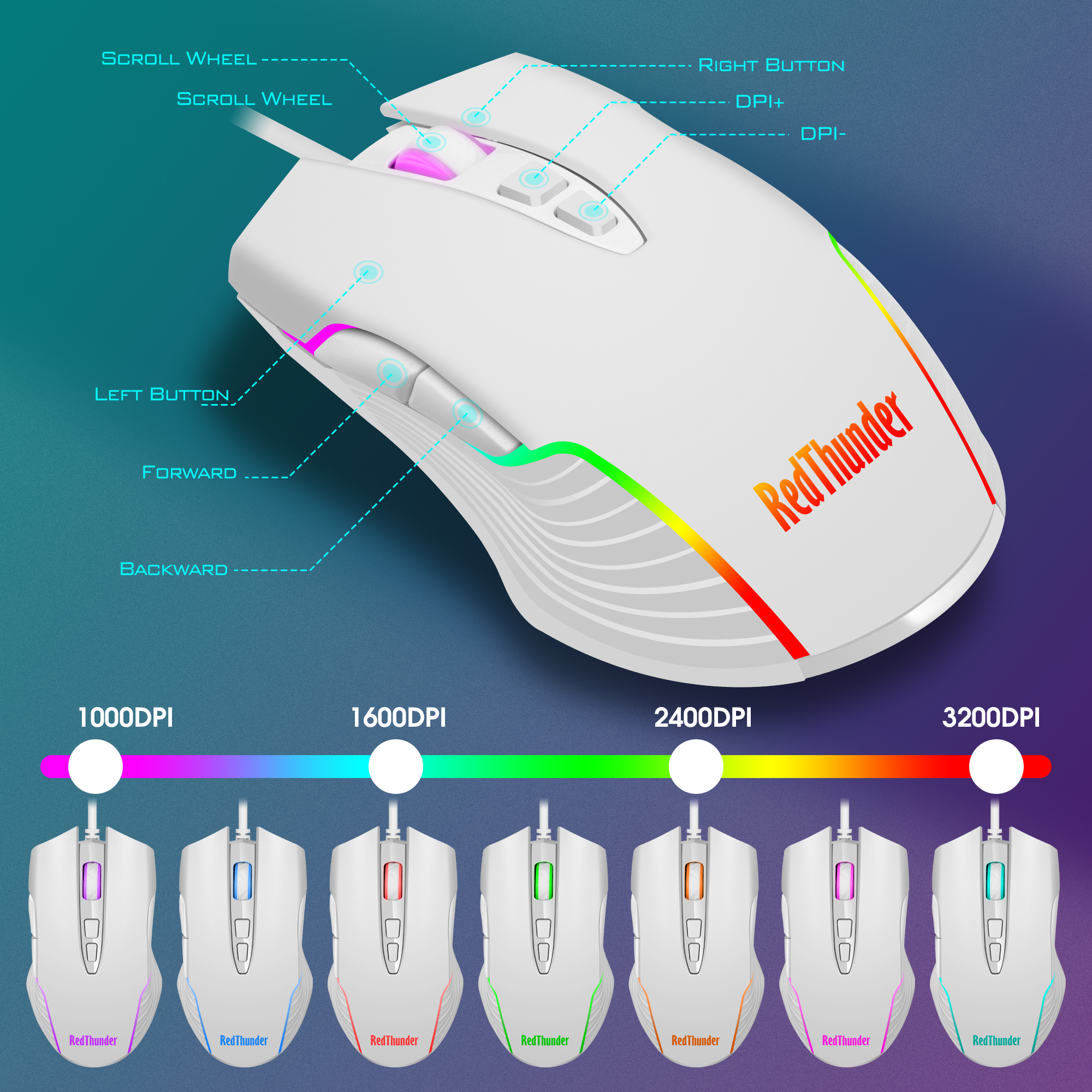 Redthunder K10 Gaming Toetsenbord En Muis Combo, Rgb Backlit, Zachte Lederen Polssteun, anti-Ghosting + 7D 3200Dpi Muizen Voor Gamer