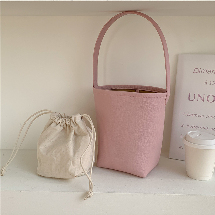 Bolso casero para mujer, bolso Retro de cuero suave portátil 2025, bolso de cubo que combina con todo, bolso de hombro para ir al trabajo, bolsos y bolsos: Rosa