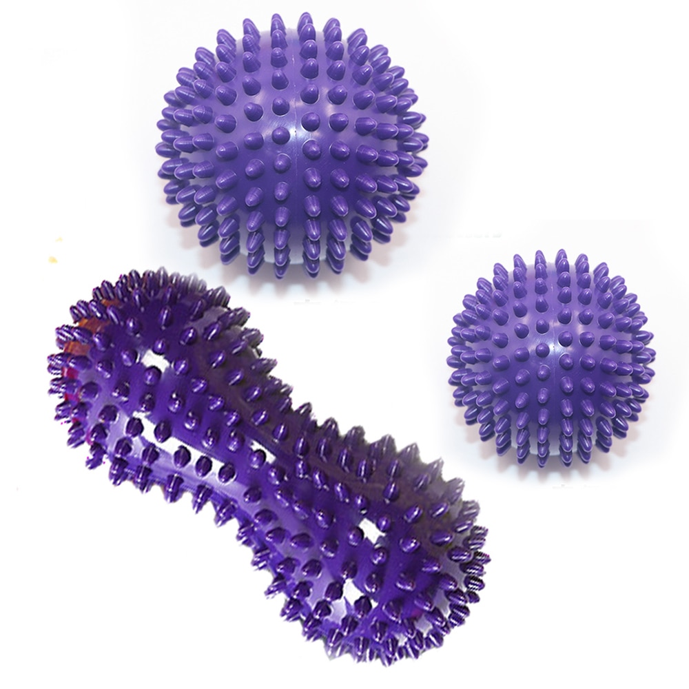 3 stk pvc træningsgreb bold bærbar fysioterapi bold fang hånd pindsvin massage bold: Lilla