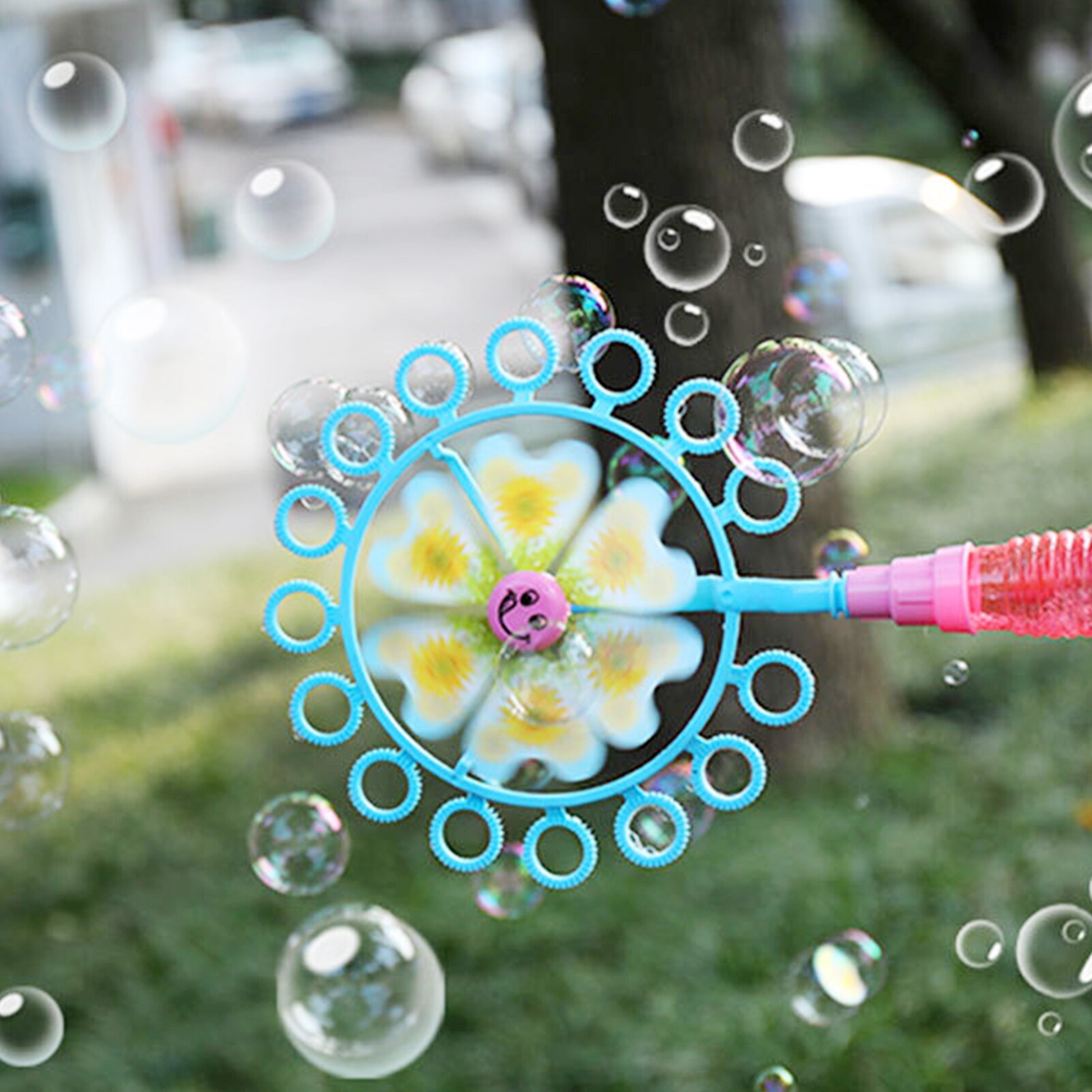 Poreuze Windmolen Bubble Blower Windmolen Bubble Wand Spinner Bubble Machine Zeep Bubble Machine Zomer Outdoor Kinderspeelgoed # W