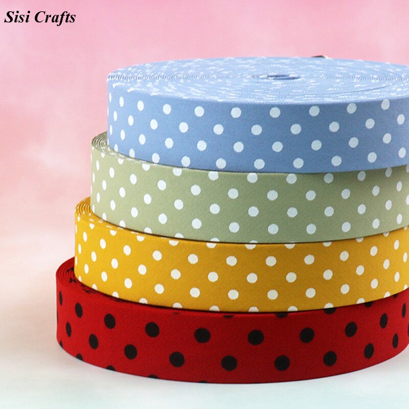 Sisi Crafts 10 25 50mm Print Layering Fabric Tape Grosgrain Ribbon Dots Bias DIY Garment Hair Bow Tie Collar Handmade Accessory