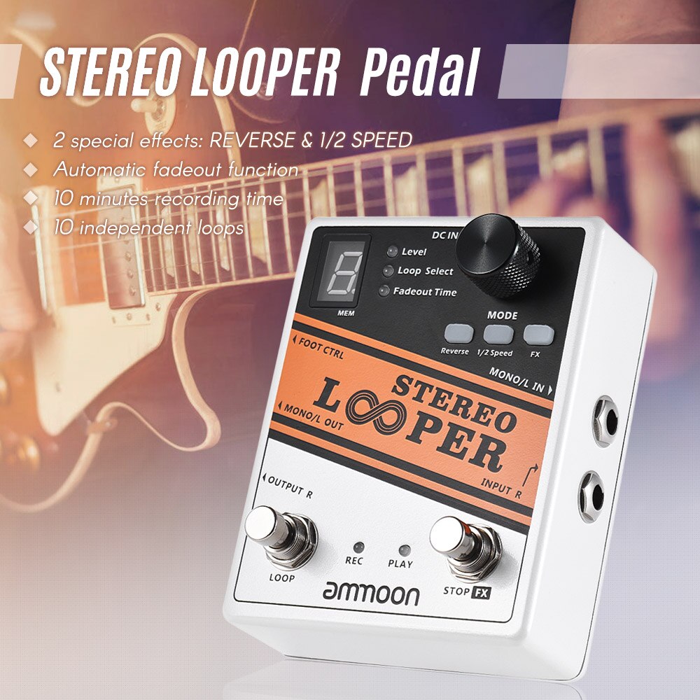 ammoon Nano Loop PockRock Electric Guitar Effect Pedal Looper True Bypass reverb effect REVERSE Guitar Pedal Adapter for Guitar
