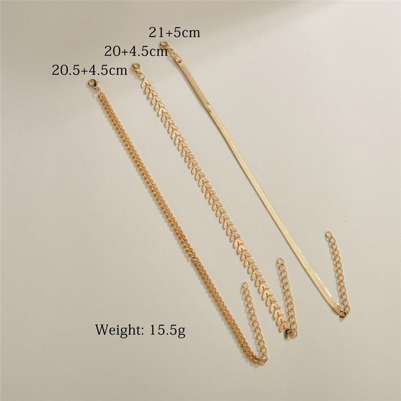 LETAPI 3pcs/set Gold Color Simple Leaf Female Anklets Foot Jewelry Leg Anklets On Foot Ankle Bracelets For Women
