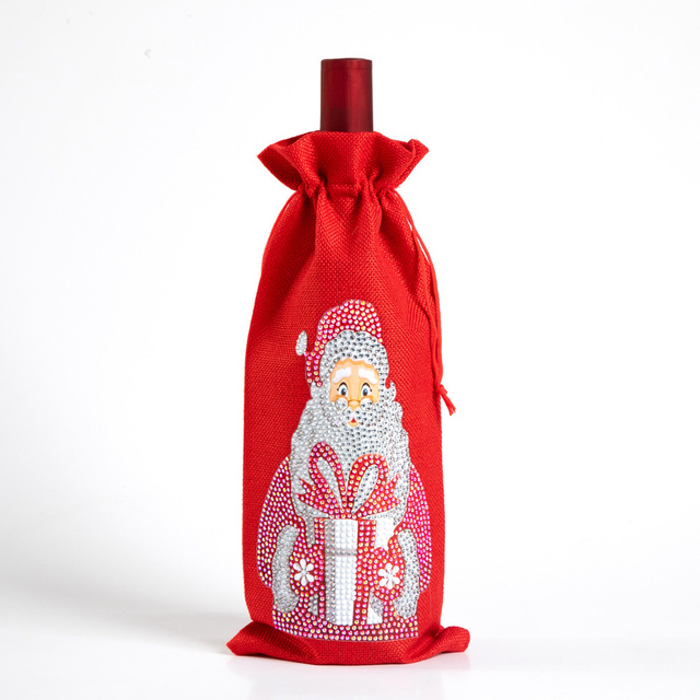 Diy Diamant Schilderen Kerst Wijnfles Zakken Cover Vrolijk Kerstfeest Xmas Wijn Fles Tasje Jaar Tafel Decoratie: TB001